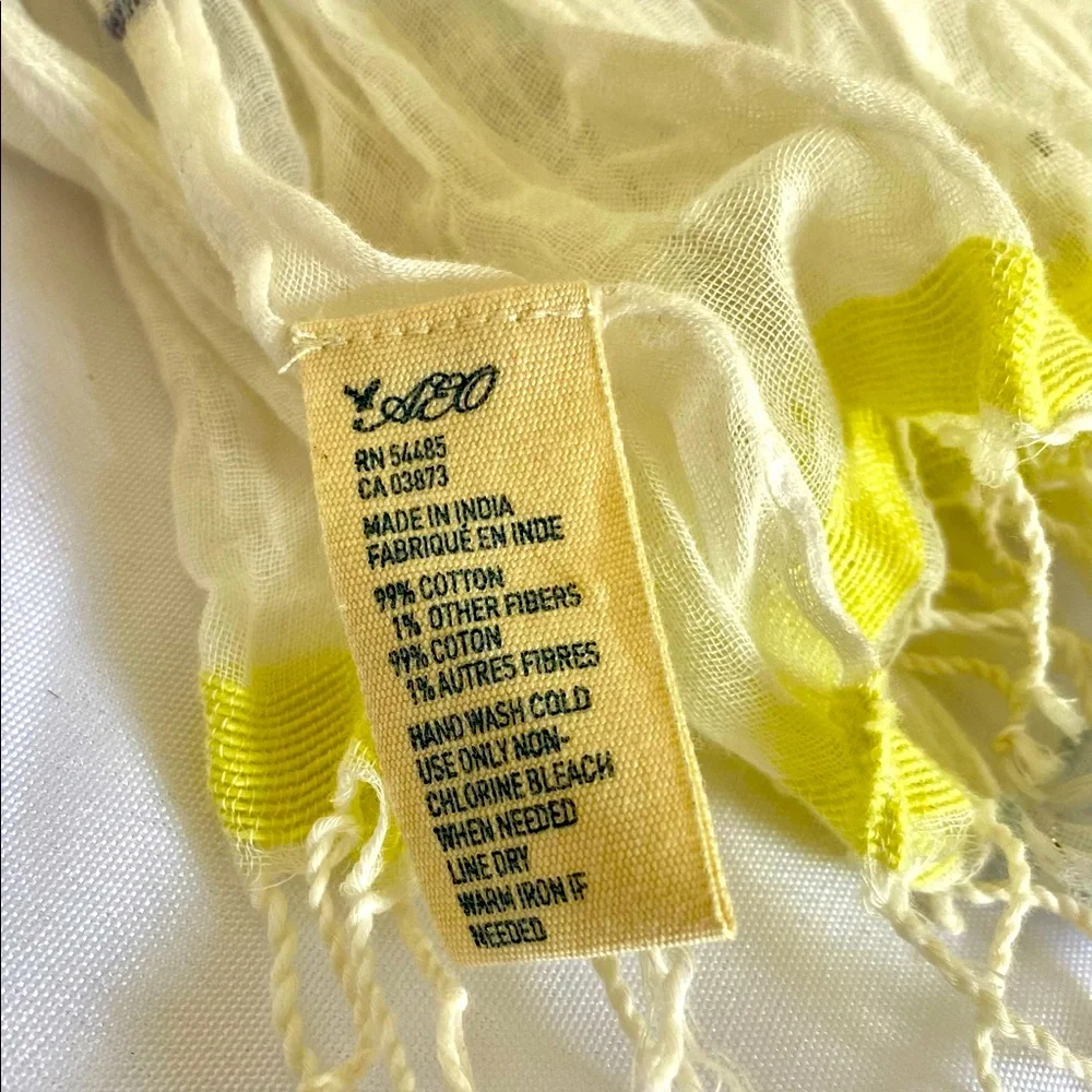 American Eagle Lightweight Blue/Yellow/White Striped Scarf with Tassels